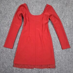 ABERCROMBIE & FITCH WOMEN'S‎ LONG-SLEEVE SHEER HEM RED DRESS WITH SIZE XS